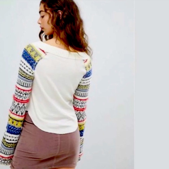 Free People Multi-Color Ivory Sweater Top - Picture 2 of 6